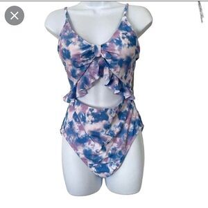 Hurley Womens One Piece Tie-Dye Purple S Bathing Suit  Cut-Out New